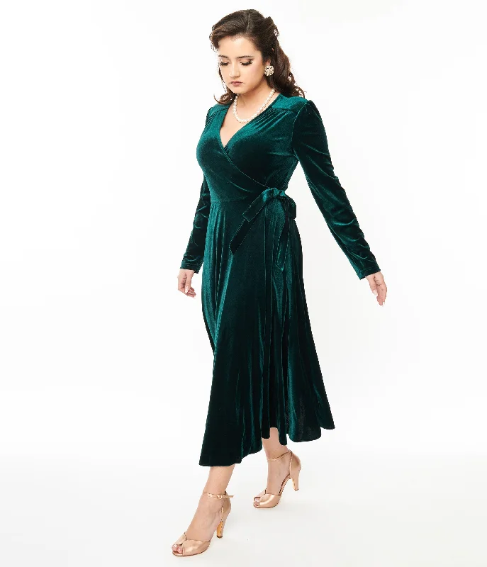  Women's Evening OutfitCollectif 1940s Green Velvet Kendra Wrap Dress Women's Evening Outfit