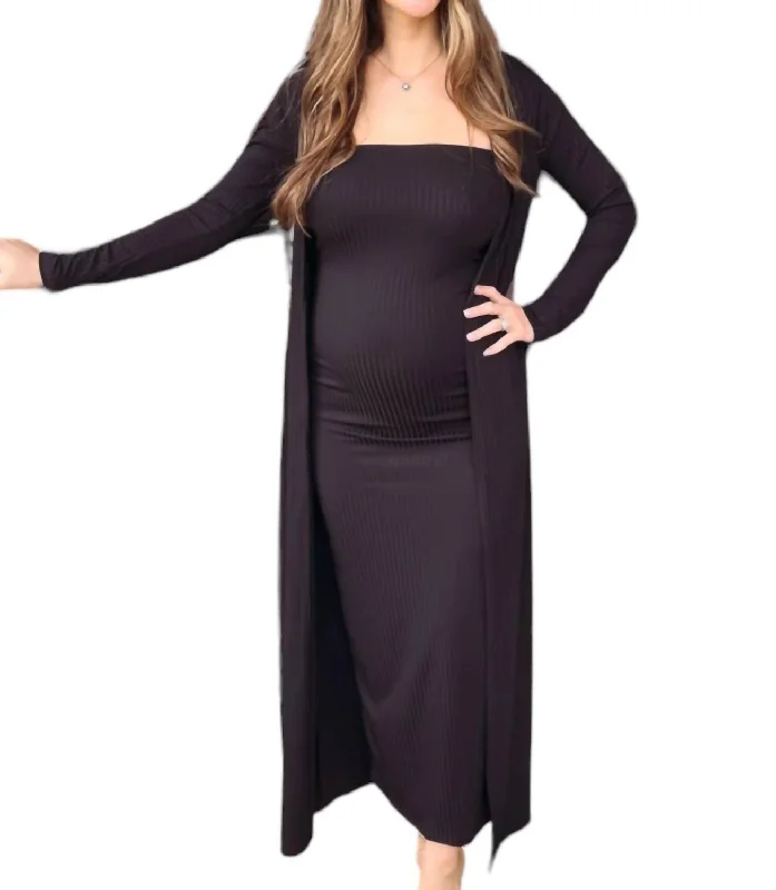  Elegant Women's AttireBetsy Dress + Cardigan Set In Black Elegant Women's Attire