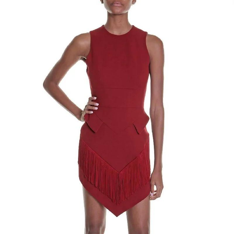  Casual WearHalter Neck Fringe Trim Cocktail Dress In Red Casual Wear