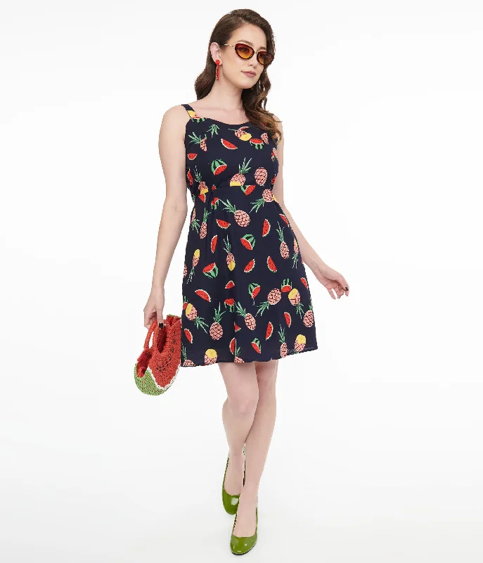  Sales For Clothes1950s Navy Fruit Print Fit & Flare Dress Sales For Clothes