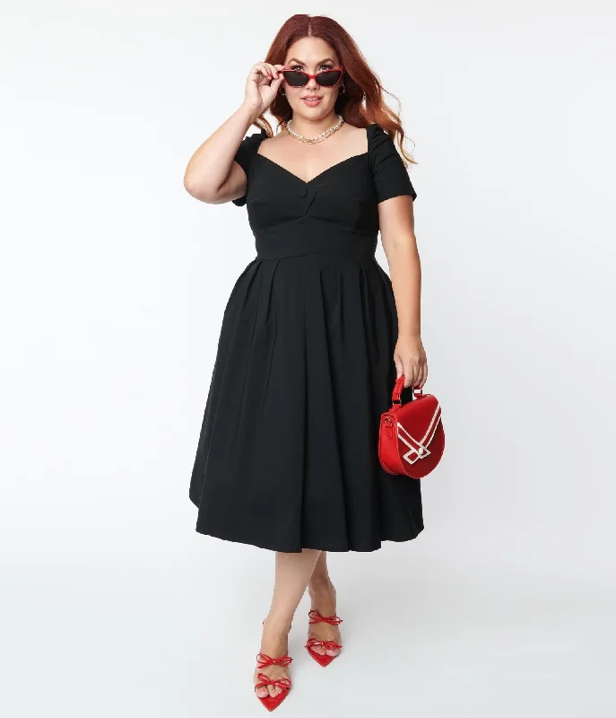  Women's Trendy Casual OutfitUnique Vintage Plus Size Black Sweetheart Midge Swing Dress Women's Trendy Casual Outfit