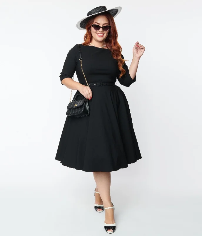  Women's Stylish Outdoor OutfitUnique Vintage Plus Size 1950s Black Devon Swing Dress Women's Stylish Outdoor Outfit