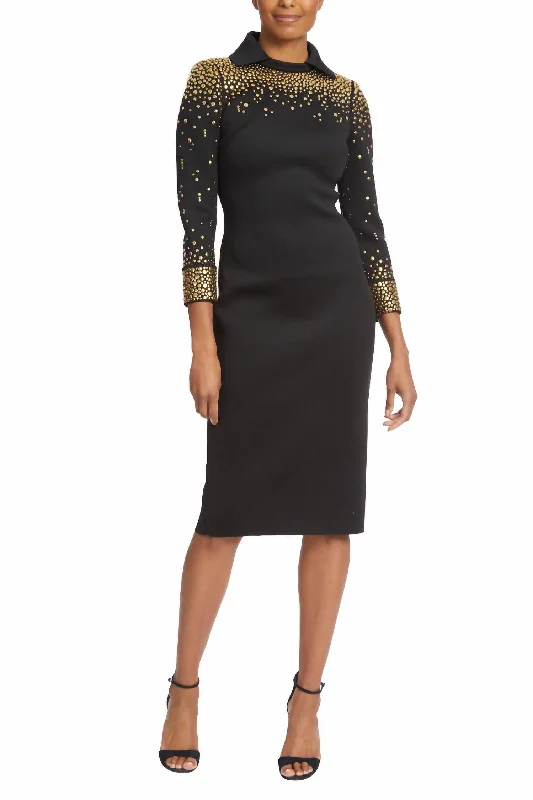  Women's Clothing BrandsStudded Scuba Collared Cocktail Dress In Black Women's Clothing Brands