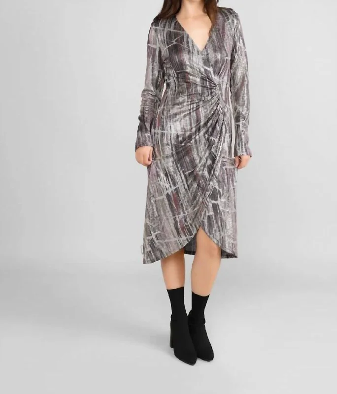  Women's AttireWrap Dress In Foil Print In Grey/multi Women's Attire