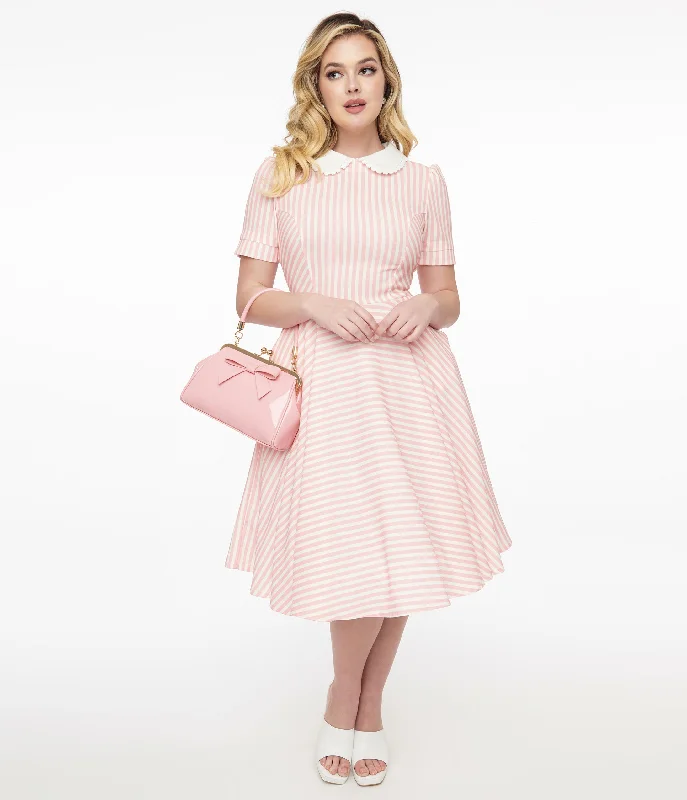  Sale On Sale1950s Pink & White Striped Brielle Swing Dress Sale On Sale