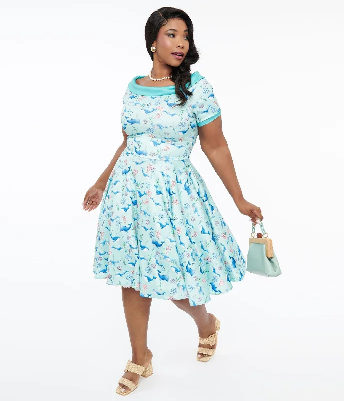  Sophisticated Women's FashionDolly & Dotty 1950s Baby Blue Whale Print Darlene Swing Dress Sophisticated Women's Fashion