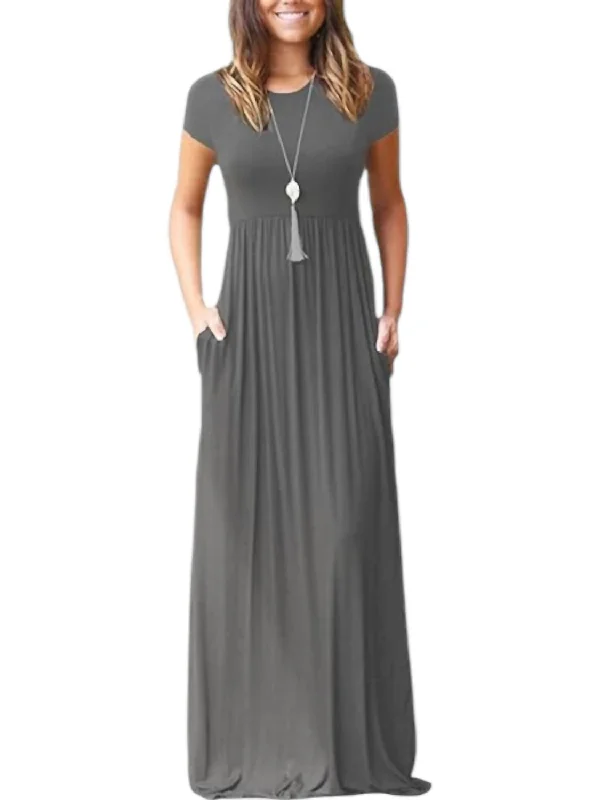  Best Online Women's BoutiquesMaxi With Pocket Dress In Gray Best Online Women's Boutiques