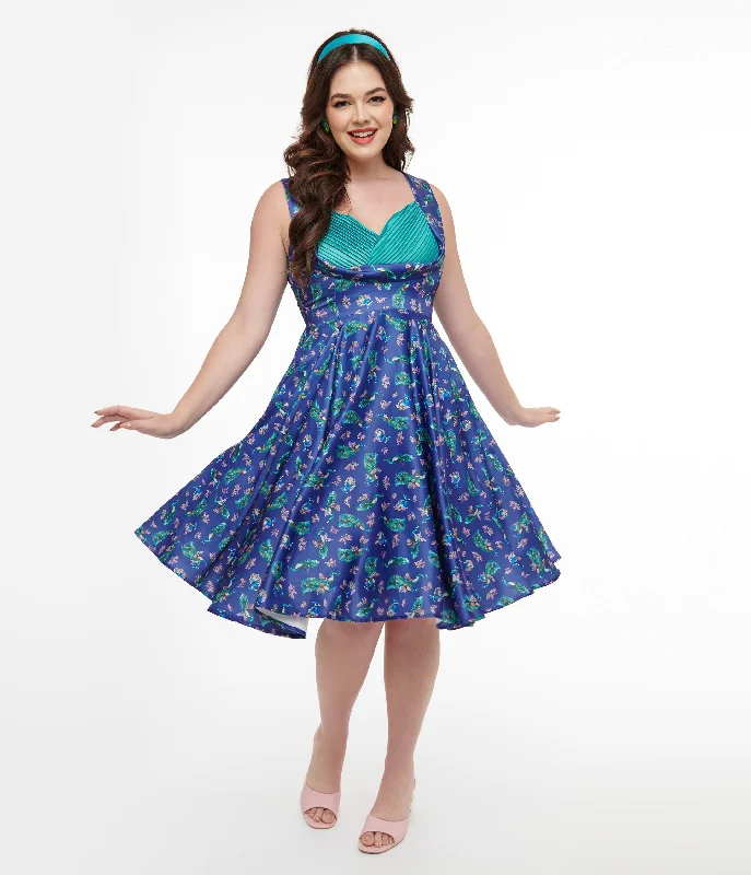  Women Wear BoutiqueDolly & Dotty 1950s Purple & Teal Peacock Print Grace Swing Dress Women Wear Boutique