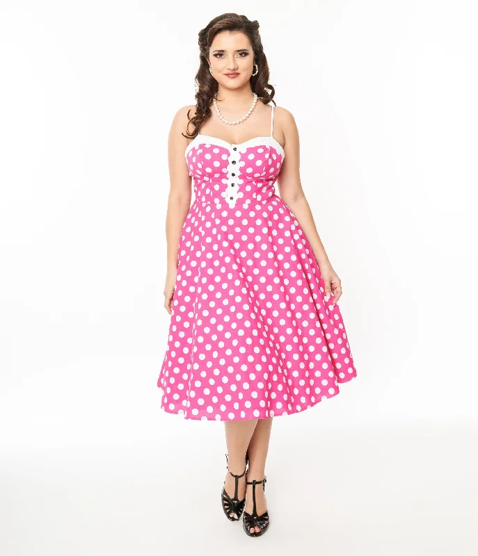  Women's Evening Wear for Special OccasionsUnique Vintage 1950s Hot Pink & White Polka Dot Cotton Swing Dress Women's Evening Wear for Special Occasions