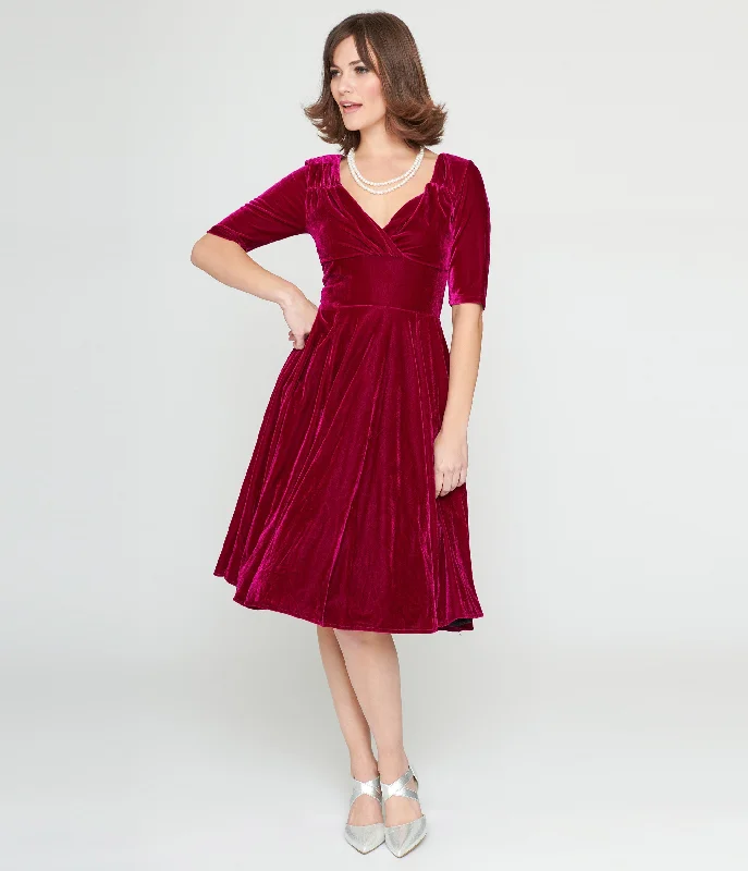  Affordable Women's OutfitCollectif Plum Velvet Trixie Flare Dress Affordable Women's Outfit