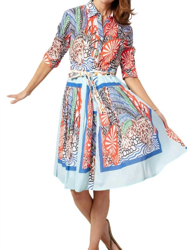  Women's Trendy ClothesMrs Maisel Dress In Blue Box Print With Cheetahs Women's Trendy Clothes