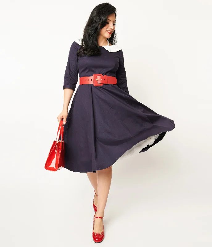  Women's Trendy OutfitCollectif Navy & White Elle Swing Dress Women's Trendy Outfit