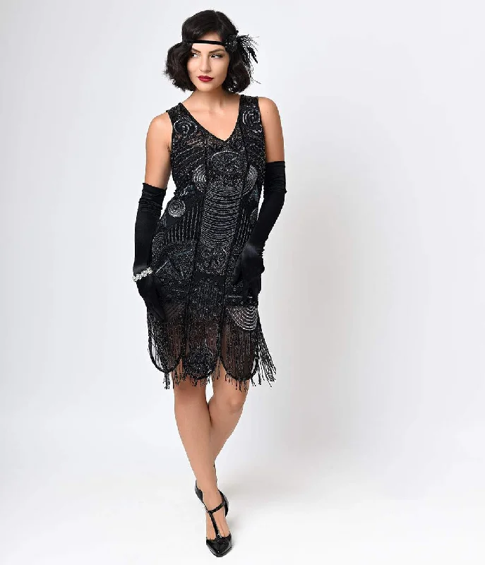  Affordable Women's AttireSpecial Order- Unique Vintage 1920s Style Black Hand Beaded Fringe Bosley Flapper Dress Affordable Women's Attire