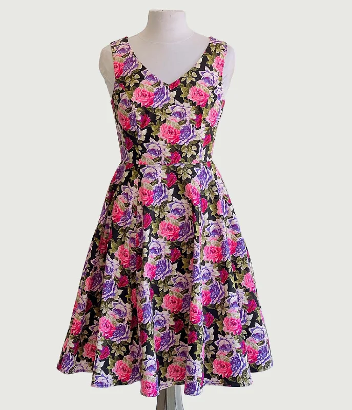  Women's Transitional OutfitPink & Purple Roses Swing Dress Women's Transitional Outfit