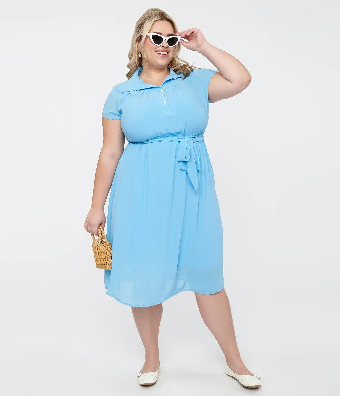  Casual Fashion for WomenHell Bunny Plus Size 1930s Baby Blue Chiffon Midi Pearl Dress Casual Fashion for Women