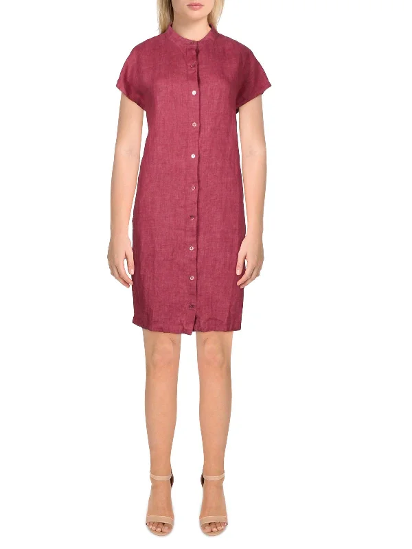  New Arrival DiscountsWomens Mandarin Collar Mini Shirtdress New Arrival Discounts