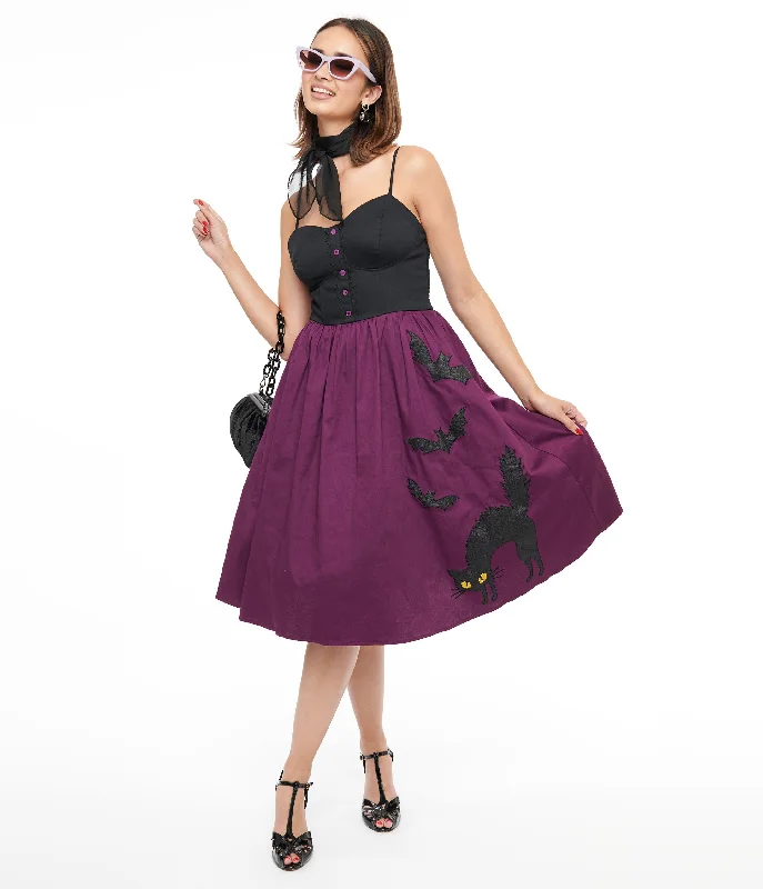  Clothing For WomenUnique Vintage 1950s Purple & Black Glitter Cat Swing Dress Clothing For Women