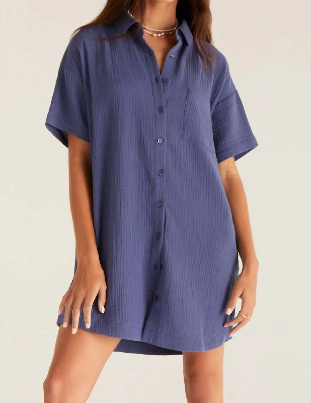  Clothing For WomenCyrus Gauze Dress In Dusty Navy Clothing For Women