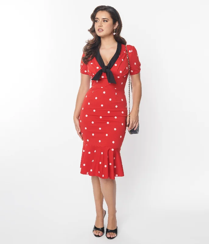  Comfortable Outfit For WomenUnique Vintage Red & White Polka Dot Neck Tie Wiggle Dress Comfortable Outfit For Women