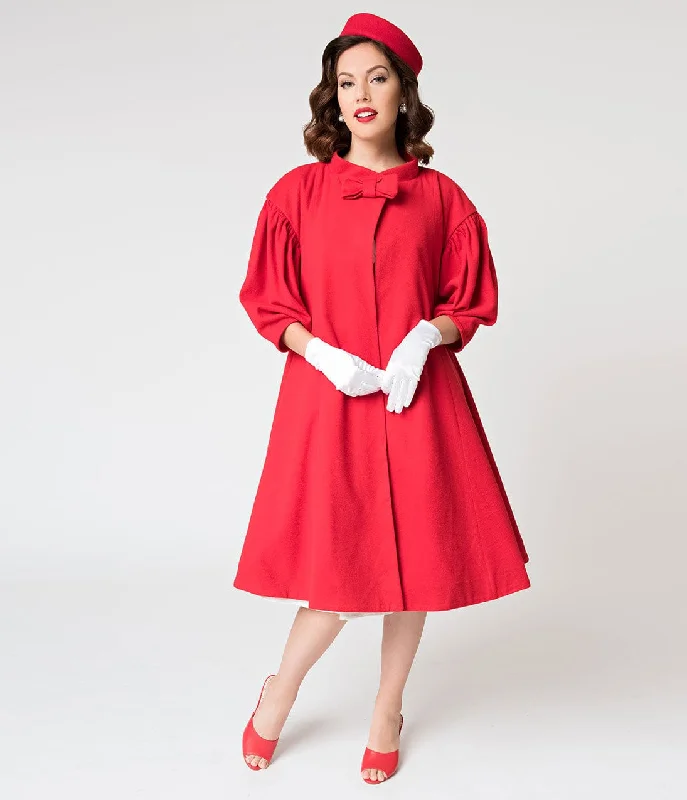  Women's Comfortable Lounge AttireBarbie™ x Unique Vintage 1960s Style Red Flare Swing Coat Women's Comfortable Lounge Attire