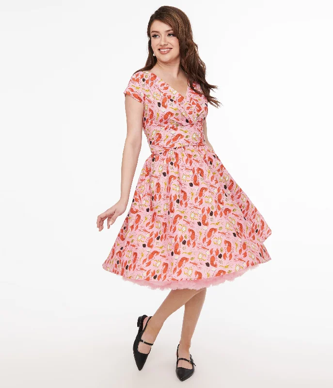  Casual Dresses for WomenRetrolicious 1950s Pink & Red Lobster Print Cotton Greta Swing Dress Casual Dresses for Women