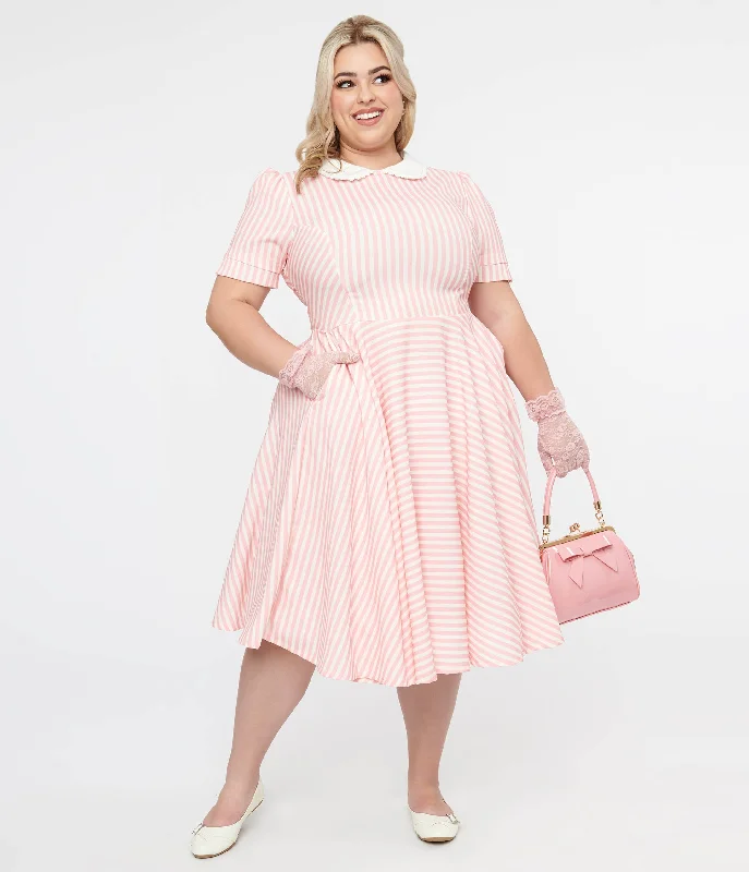  Trendy Casual OutfitsPlus Size 1950s Pink & White Striped Brielle Swing Dress Trendy Casual Outfits