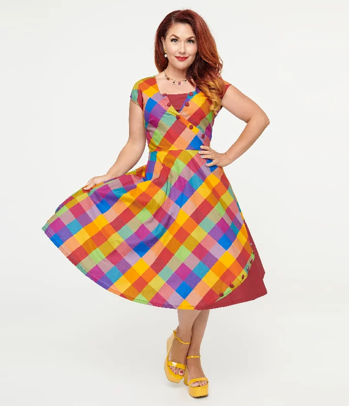  Women's Clothing OnlineUnique Vintage 1950s Fall Madras Plaid Swing Dress Women's Clothing Online