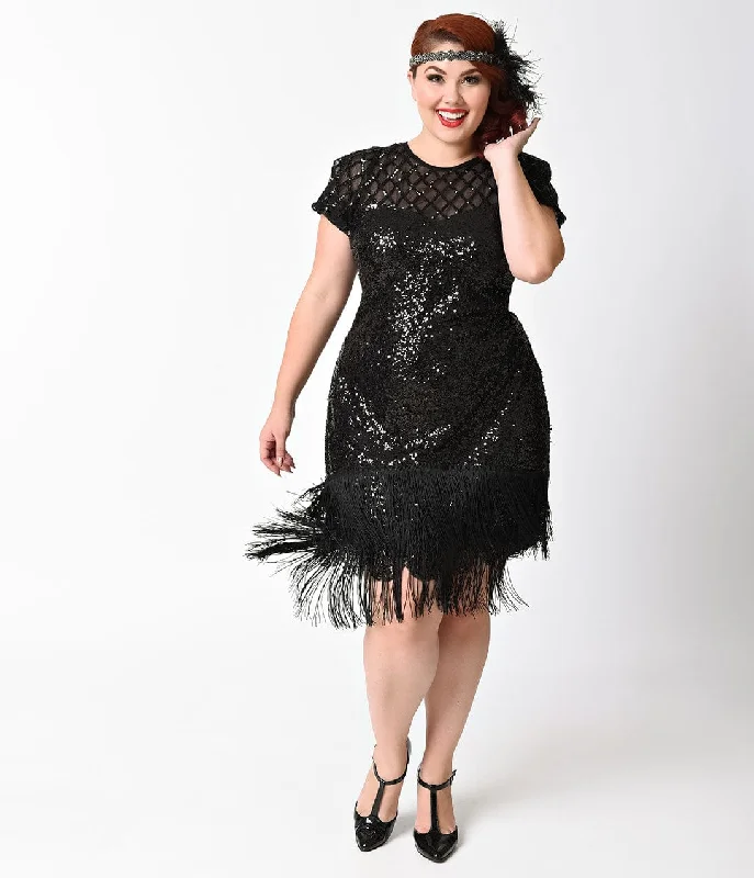  Women's Effortless Casual OutfitUnique Vintage Plus Size 1920s Black Sequin Fringe Del Mar Flapper Dress Women's Effortless Casual Outfit