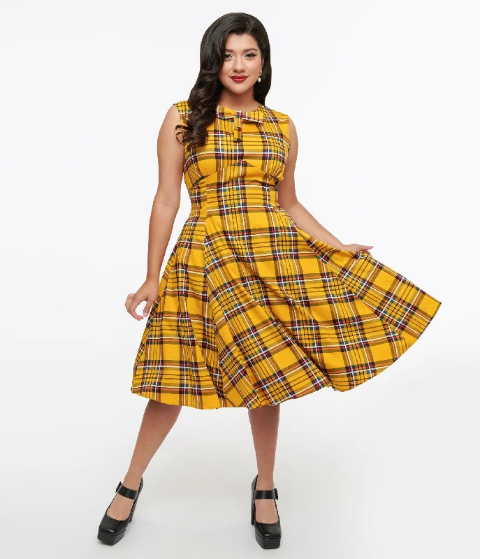  Women's Comfy Attire For Lounging1950s Yellow Plaid Swing Dress Women's Comfy Attire For Lounging