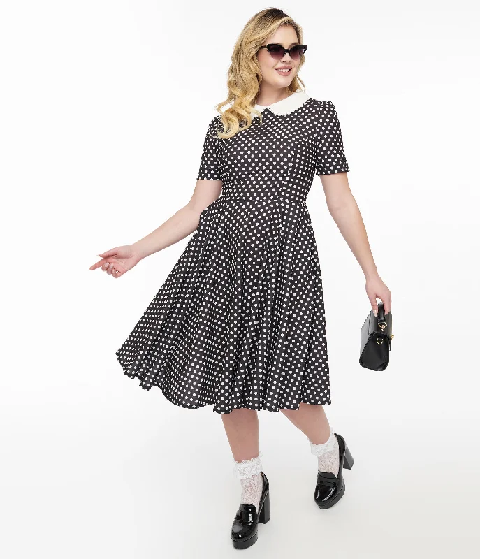  Women's Street Style Casual Wear1950s Black & White Polka Dot Brielle Swing Dress Women's Street Style Casual Wear