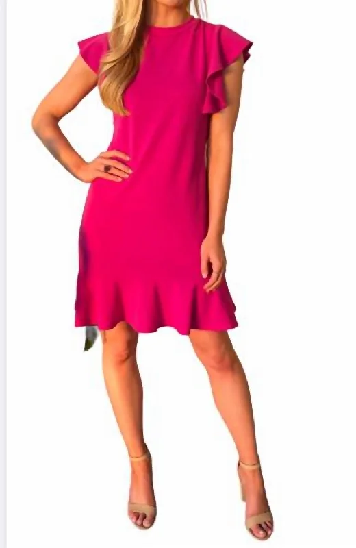  Casual Apparel For WomenRuffle Accent Dress In Fuchsia Casual Apparel For Women