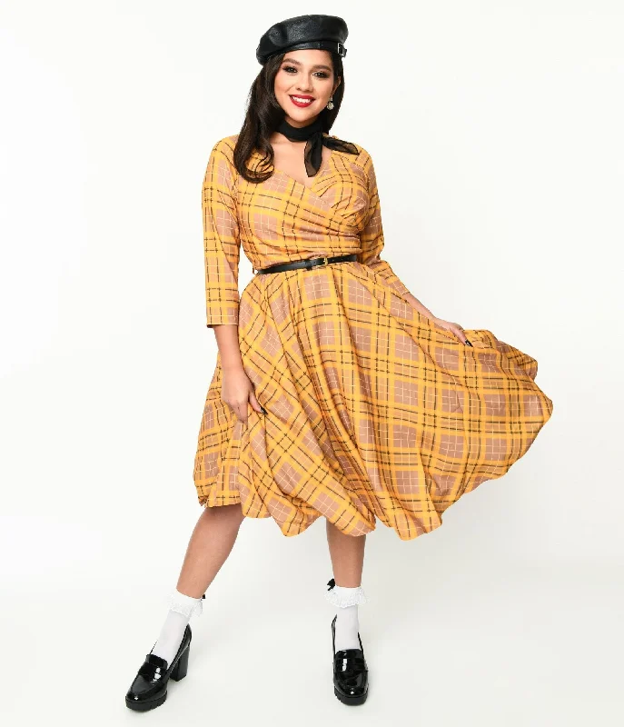  Modern Women's OutfitMustard Yellow Plaid Kacee Swing Dress Modern Women's Outfit