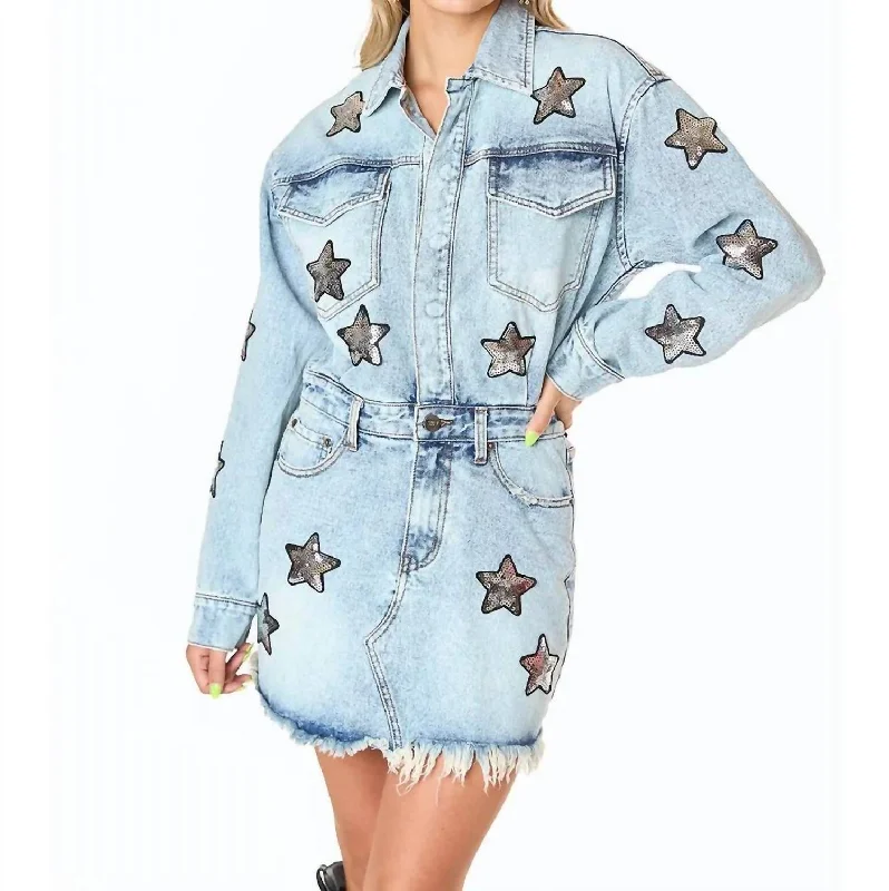  Women Wear BoutiqueRaelynn Denim Dress In Washed Blue Women Wear Boutique