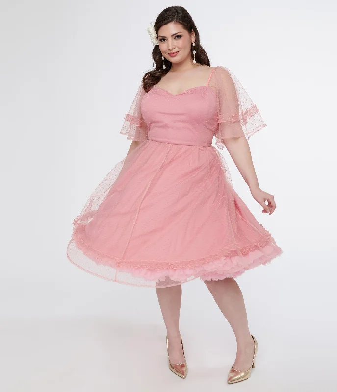  Stylish Loungewear for WomenUnique Vintage Plus Size 1950s Rose Ruffle Sweetheart Swing Dress Stylish Loungewear for Women