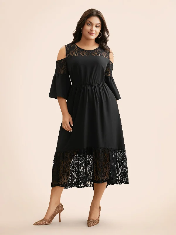  Vintage-Inspired GarmentsCrochet Lace Mesh Ruffle Sleeve Dress Vintage-Inspired Garments