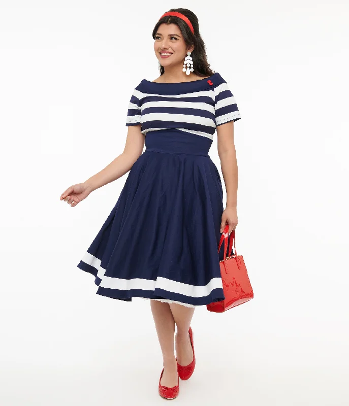  High Street Women's Fashion for Trendy ShoppersDolly & Dotty 1950s Navy & White Striped Sailor Swing Dress High Street Women's Fashion for Trendy Shoppers