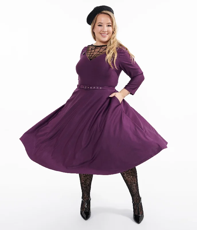  Outfits For GirlsUnique Vintage Plus Size 1950s Eggplant & Black Spiderweb Devon Swing Dress Outfits For Girls