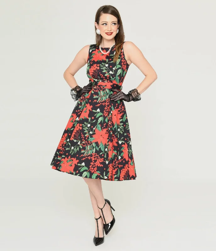  Women's Relaxed OutfitBlack & Red Poinsettia Swing Dress Women's Relaxed Outfit