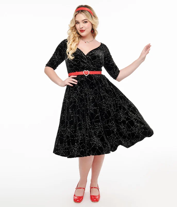  Women's Clothes Online ShoppingUnique Vintage 1950s Black Velvet & Silver Spiderweb Marceline Swing Dress Women's Clothes Online Shopping