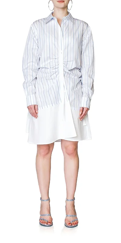  Women's Office OutfitGathered Placket Shirtdress In Pale Blue/white Women's Office Outfit