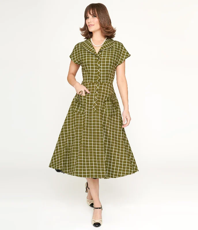  Women's Athletic OutfitCollectif Green & White Checked Liza Acres Swing Dress Women's Athletic Outfit