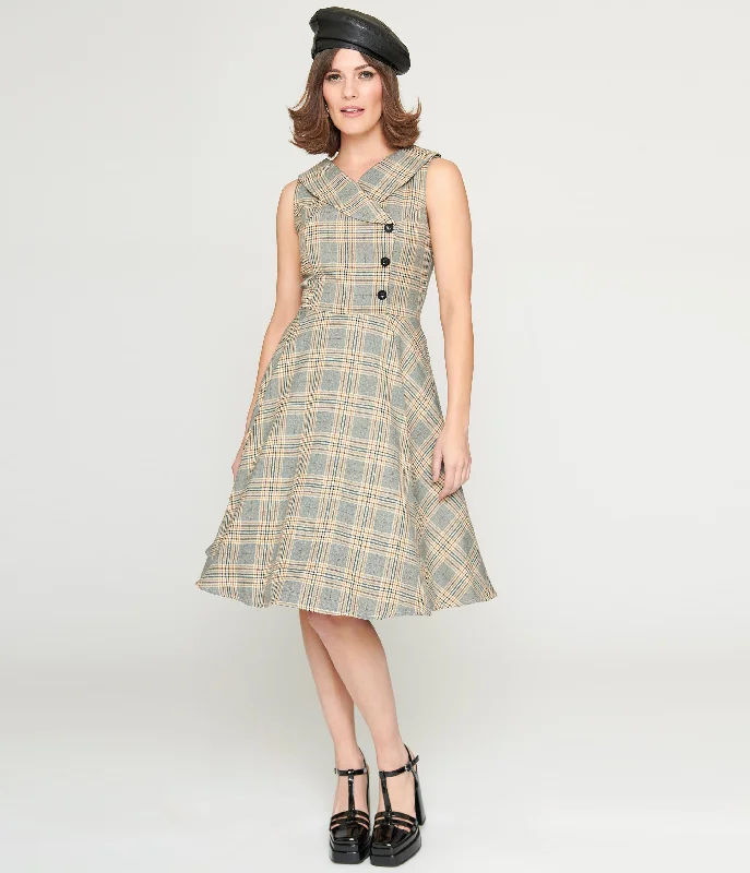  Women's Professional Outfit1950s Grey Plaid Swing Dress Women's Professional Outfit