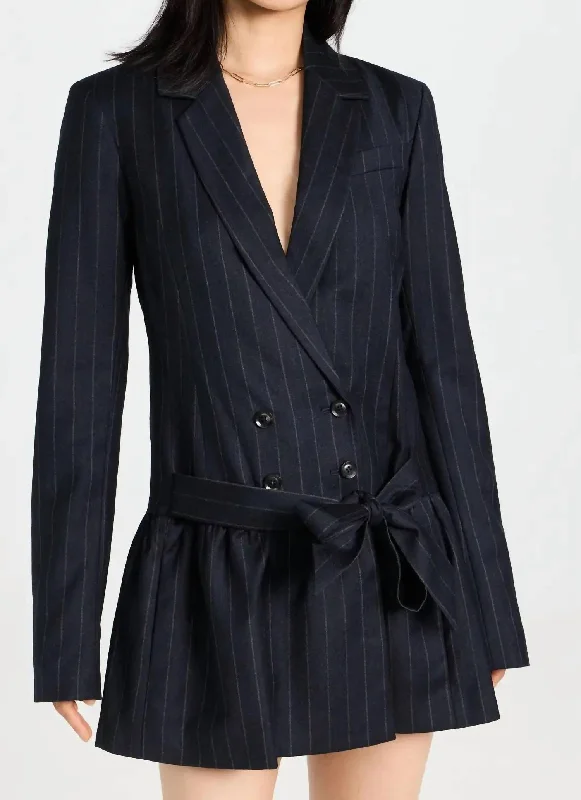  Sustainable Fashion Ainsley Pinstripe Drop Waist Blazer Dress In Tatum Pinstripe Sustainable Fashion 