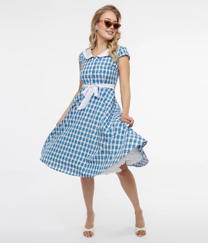  Flash Sale Online1950s Blue & White Plaid Swing Dress Flash Sale Online