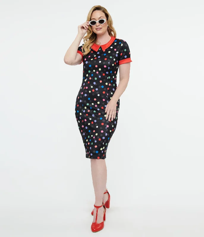  Extreme Clearance DealsDolly & Dotty 1950s Black & Rainbow Polka Dot Toni Wiggle Dress Extreme Clearance Deals