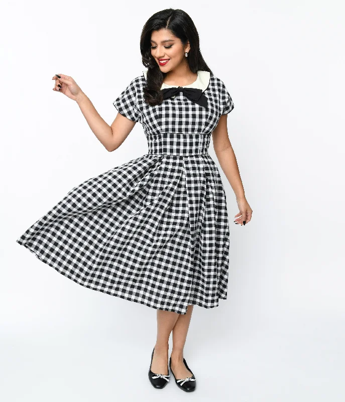  Stylish Dresses for WomenUnique Vintage 1950s White & Black Gingham Swing Dress Stylish Dresses for Women