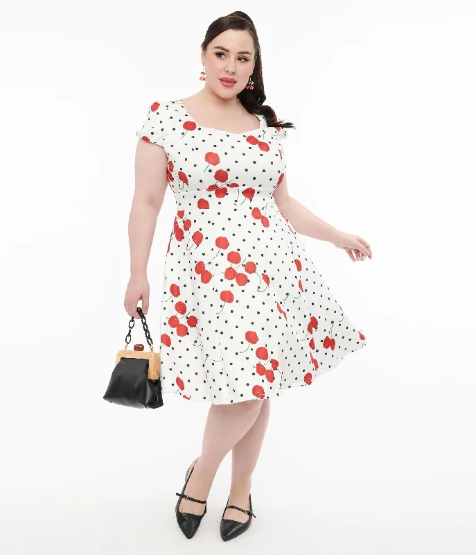  Women's Casual and Dressy OutfitsDolly & Dotty 1950s White Polka Dot Cherry Swing Dress Women's Casual and Dressy Outfits