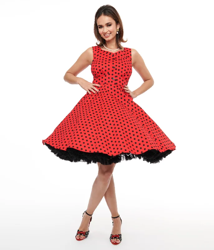  Sale For Women1950s Red & Black Polka Dot Fit & Flare Dress Sale For Women