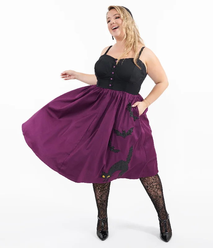  Online Clothing StoresUnique Vintage Plus Size 1950s Purple & Black Glitter Cat Swing Dress Online Clothing Stores