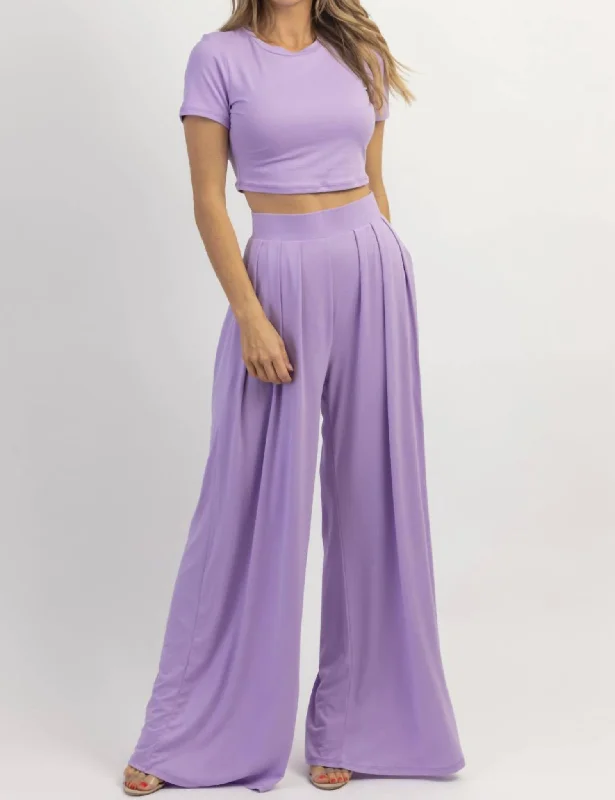  Chic Women's GarmentsButter Soft Palazzo Pant Top Set In Lilac Chic Women's Garments